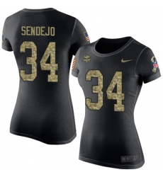 Women's Nike Minnesota Vikings #34 Andrew Sendejo Black Camo Salute to Service T-Shirt