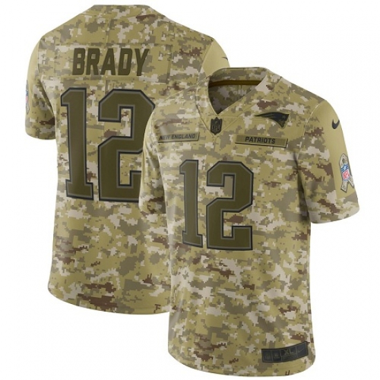 Men's Nike New England Patriots #12 Tom Brady Limited Camo 2018 Salute to Service NFL Jersey