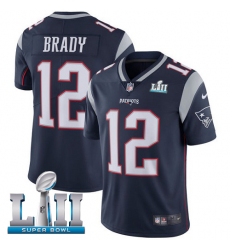 Men's Nike New England Patriots #12 Tom Brady Navy Blue Team Color Vapor Untouchable Limited Player Super Bowl LII NFL Jersey