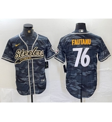 Men's Pittsburgh Steelers #76 Troy Fautanu Grey Camo With Cool Base Stitched Baseball Jersey
