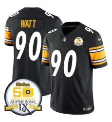 Men's Pittsburgh Steelers #90 T J Watt Black 2024 F U S E 50th Anniversary Of Super Bowl IX Alternate Vapor Untouchable Limited Stitched Jersey