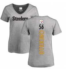 NFL Women's Nike Pittsburgh Steelers #56 Anthony Chickillo Ash Backer V-Neck T-Shirt