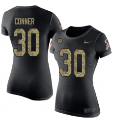 Women's Nike Pittsburgh Steelers #30 James Conner Black Camo Salute to Service T-Shirt