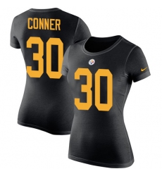 Women's Nike Pittsburgh Steelers #30 James Conner Black Rush Pride Name & Number T-Shirt