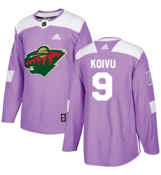 Men's Adidas Minnesota Wild #9 Mikko Koivu Authentic Purple Fights Cancer Practice NHL Jersey