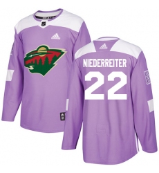 Men's Adidas Minnesota Wild #22 Nino Niederreiter Authentic Purple Fights Cancer Practice NHL Jersey