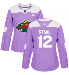 Women's Adidas Minnesota Wild #12 Eric Staal Authentic Purple Fights Cancer Practice NHL Jersey