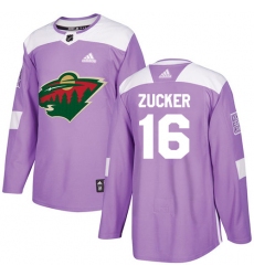 Men's Adidas Minnesota Wild #16 Jason Zucker Authentic Purple Fights Cancer Practice NHL Jersey