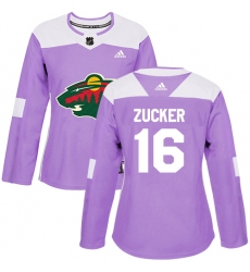 Women's Adidas Minnesota Wild #16 Jason Zucker Authentic Purple Fights Cancer Practice NHL Jersey