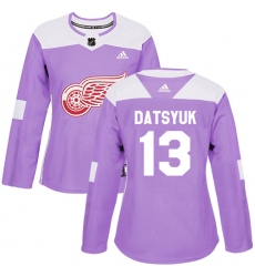 Women's Adidas Detroit Red Wings #13 Pavel Datsyuk Authentic Purple Fights Cancer Practice NHL Jersey