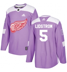 Men's Adidas Detroit Red Wings #5 Nicklas Lidstrom Authentic Purple Fights Cancer Practice NHL Jersey