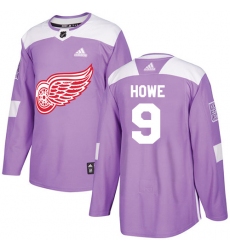 Men's Adidas Detroit Red Wings #9 Gordie Howe Authentic Purple Fights Cancer Practice NHL Jersey