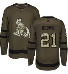 Youth Adidas Ottawa Senators #21 Logan Brown Premier Green Salute to Service NHL Jersey