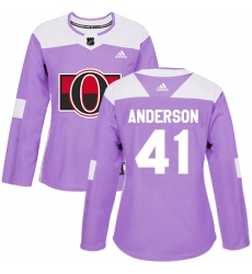 Women's Adidas Ottawa Senators #41 Craig Anderson Authentic Purple Fights Cancer Practice NHL Jersey