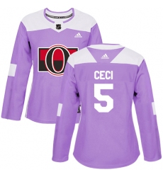 Women's Adidas Ottawa Senators #5 Cody Ceci Authentic Purple Fights Cancer Practice NHL Jersey