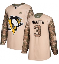 Men's Adidas Pittsburgh Penguins #3 Olli Maatta Authentic Camo Veterans Day Practice NHL Jersey