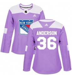 Women's Adidas New York Rangers #36 Glenn Anderson Authentic Purple Fights Cancer Practice NHL Jersey