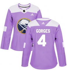 Women's Adidas Buffalo Sabres #4 Josh Gorges Authentic Purple Fights Cancer Practice NHL Jersey