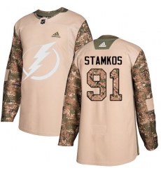 Men's Adidas Tampa Bay Lightning #91 Steven Stamkos Authentic Camo Veterans Day Practice NHL Jersey