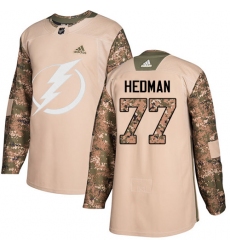 Men's Adidas Tampa Bay Lightning #77 Victor Hedman Authentic Camo Veterans Day Practice NHL Jersey