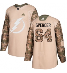 Men's Adidas Tampa Bay Lightning #64 Matthew Spencer Authentic Camo Veterans Day Practice NHL Jersey