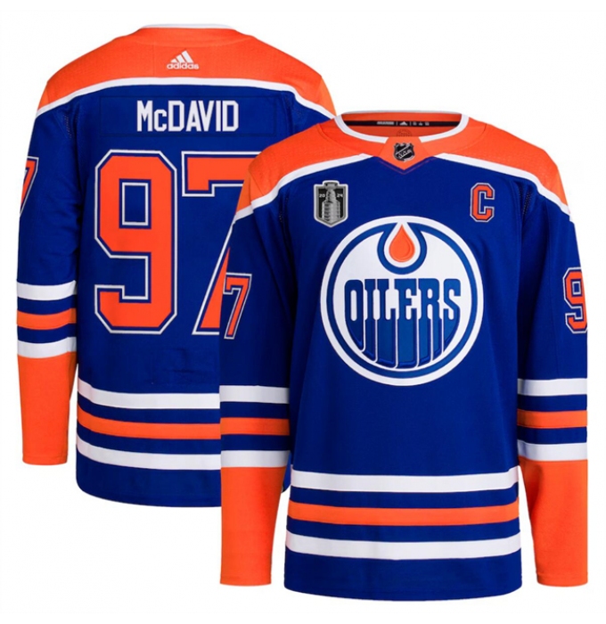 Men's Edmonton Oilers #97 Connor McDavid Royal 2024 Stanley Cup Final Stitched Jersey