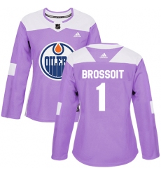 Women's Adidas Edmonton Oilers #1 Laurent Brossoit Authentic Purple Fights Cancer Practice NHL Jersey