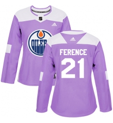 Women's Adidas Edmonton Oilers #21 Andrew Ference Authentic Purple Fights Cancer Practice NHL Jersey