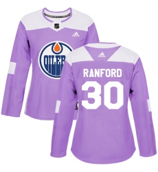 Women's Adidas Edmonton Oilers #30 Bill Ranford Authentic Purple Fights Cancer Practice NHL Jersey