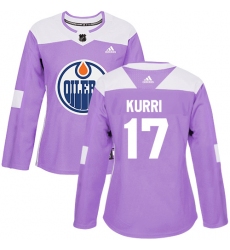 Women's Adidas Edmonton Oilers #17 Jari Kurri Authentic Purple Fights Cancer Practice NHL Jersey