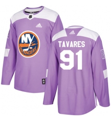 Men's Adidas New York Islanders #91 John Tavares Authentic Purple Fights Cancer Practice NHL Jersey