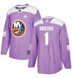 Men's Adidas New York Islanders #1 Thomas Greiss Authentic Purple Fights Cancer Practice NHL Jersey