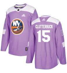 Men's Adidas New York Islanders #15 Cal Clutterbuck Authentic Purple Fights Cancer Practice NHL Jersey