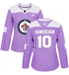 Women's Adidas Winnipeg Jets #10 Dale Hawerchuk Authentic Purple Fights Cancer Practice NHL Jersey