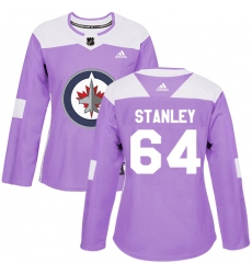 Women's Adidas Winnipeg Jets #64 Logan Stanley Authentic Purple Fights Cancer Practice NHL Jersey