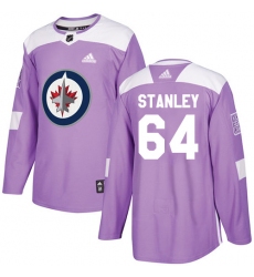 Youth Adidas Winnipeg Jets #64 Logan Stanley Authentic Purple Fights Cancer Practice NHL Jersey