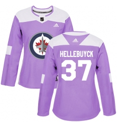 Women's Adidas Winnipeg Jets #37 Connor Hellebuyck Authentic Purple Fights Cancer Practice NHL Jersey