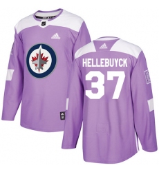 Youth Adidas Winnipeg Jets #37 Connor Hellebuyck Authentic Purple Fights Cancer Practice NHL Jersey