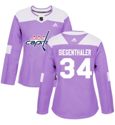 Women's Adidas Washington Capitals #34 Jonas Siegenthaler Authentic Purple Fights Cancer Practice NHL Jersey