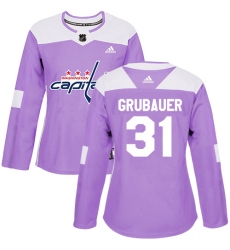 Women's Adidas Washington Capitals #31 Philipp Grubauer Authentic Purple Fights Cancer Practice NHL Jersey