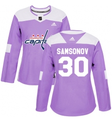 Women's Adidas Washington Capitals #30 Ilya Samsonov Authentic Purple Fights Cancer Practice NHL Jersey