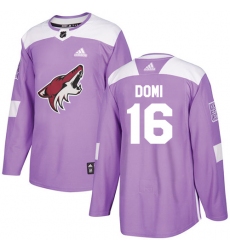 Men's Adidas Arizona Coyotes #16 Max Domi Authentic Purple Fights Cancer Practice NHL Jersey