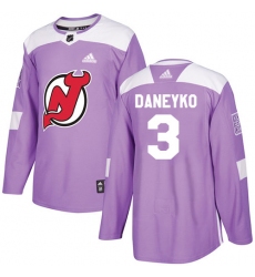 Men's Adidas New Jersey Devils #3 Ken Daneyko Authentic Purple Fights Cancer Practice NHL Jersey