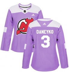 Women's Adidas New Jersey Devils #3 Ken Daneyko Authentic Purple Fights Cancer Practice NHL Jersey