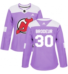 Women's Adidas New Jersey Devils #30 Martin Brodeur Authentic Purple Fights Cancer Practice NHL Jersey