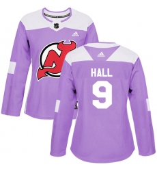 Women's Adidas New Jersey Devils #9 Taylor Hall Authentic Purple Fights Cancer Practice NHL Jersey