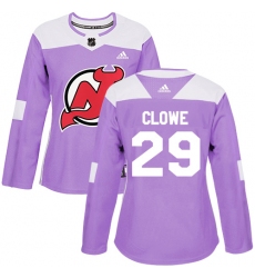 Women's Adidas New Jersey Devils #29 Ryane Clowe Authentic Purple Fights Cancer Practice NHL Jersey