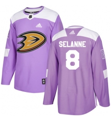 Men's Adidas Anaheim Ducks #8 Teemu Selanne Authentic Purple Fights Cancer Practice NHL Jersey