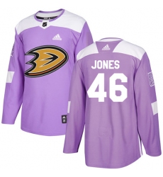 Men's Adidas Anaheim Ducks #46 Max Jones Authentic Purple Fights Cancer Practice NHL Jersey