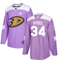 Men's Adidas Anaheim Ducks #34 Sam Steel Authentic Purple Fights Cancer Practice NHL Jersey